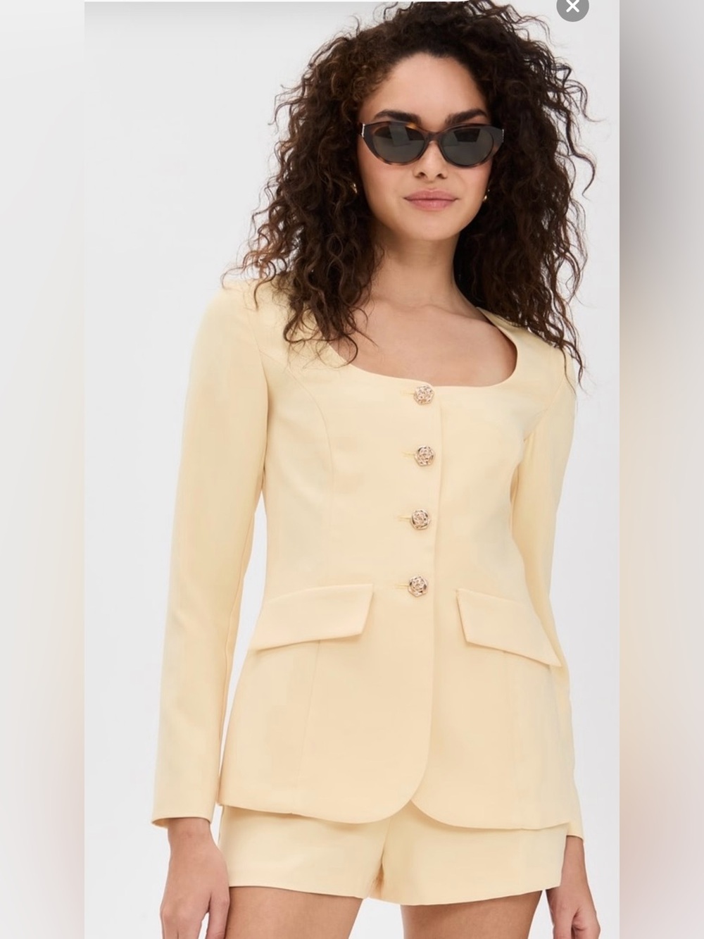 Amanda Uprichard Light Yellow Tailored Long-Sleeve Jumpsuit